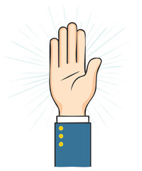 Obraz premium Animated hand signaling stop or attention with professional business sleeve and glow