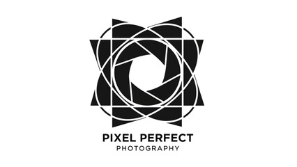 Fototapeta premium Black and white logo design featuring a camera aperture and geometric shapes.