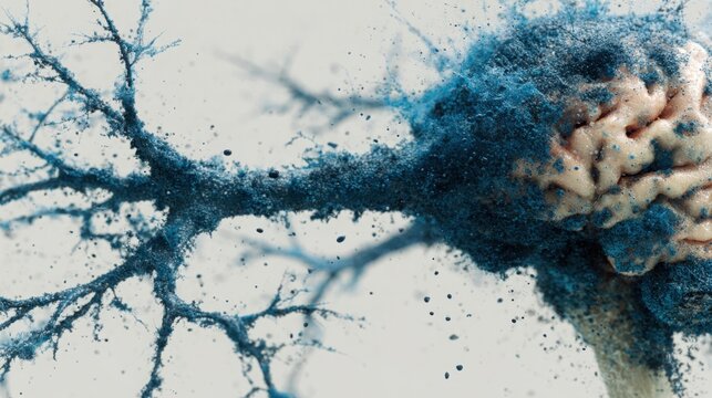 Dramatic representation of a brain exploding with colorful waves symbolizing creative thought and mental energy