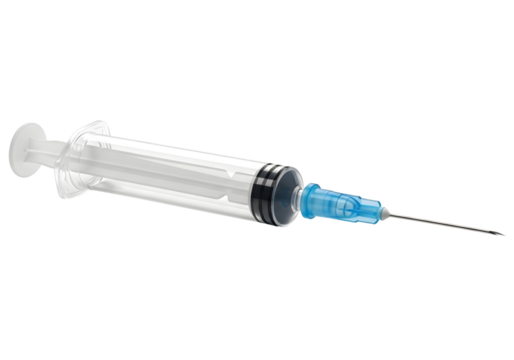 Medical syringe with needle isolated on transparent background