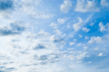 blue and white background, blue sky and clouds in the photo