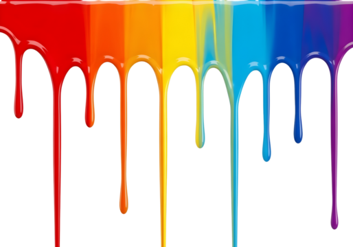 Colorful paint dripping down isolated on transparent background