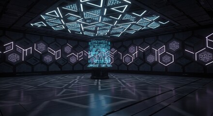 A Futuristic Digital Chamber with Abstract Glowing Patterns