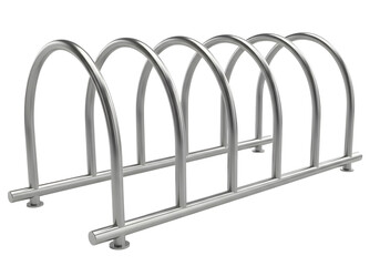 Modern silver metal bicycle rack for multiple bikes isolated on transparent background