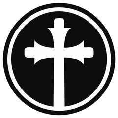 Fototapeta premium Stylized ornate Christian cross emblem in a bold black circle spiritual design