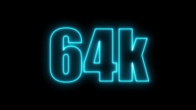 Glowing blue neon sign displaying the number 64 K on a black background sixty four thousand numeral