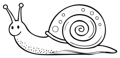 Friendly snail illustration with spiral shell and antennae for coloring pages and educational resources