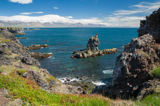 Basalt formations at the coastline between Arnarstapi and Hellnar in Iceland