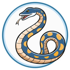 Fototapeta premium Cartoon Spotted Blue Snake Illustration Coiled Inside of a Circle.