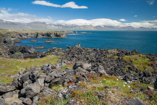 Basalt formations at the coastline between Arnarstapi and Hellnar in Iceland
