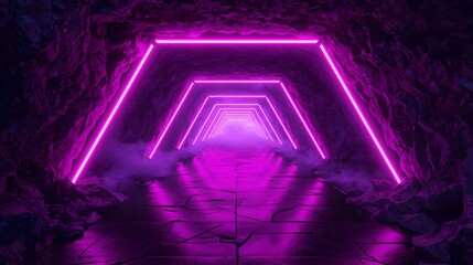 Fototapeta premium Vibrant purple neon light tunnel, futuristic design with textured walls illustration