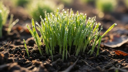Close up view of ice formations on water surface with radial patterns and frosted edges in winter