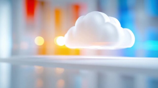Cloud Data Concept: A glowing, ethereal cloud gracefully floats against a backdrop of vibrant, dynamic, representing the essence of data storage.