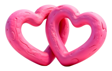 Two hearts 3D illustration, isolated on transparent background, png
