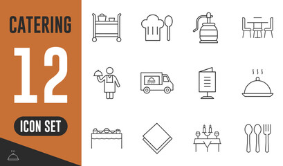 Catering line icons set. Vector illustration in modern thin line style of nourishment related icons, service, dish, table setting, event, waiter