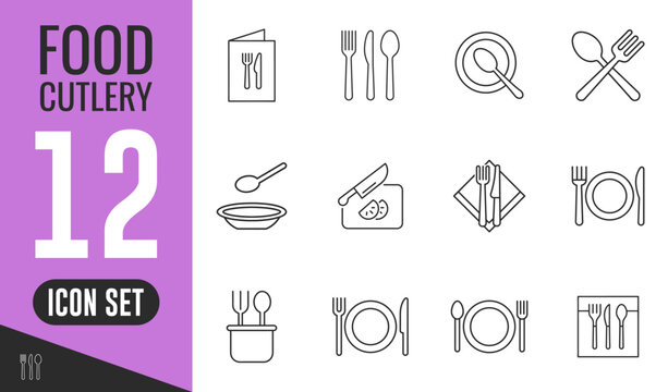 Food and Cutlery line icon set. essential for restaurant menus, dining apps, and kitchen-related graphic designs. minimalist vector collection. Vector - Powered by Adobe