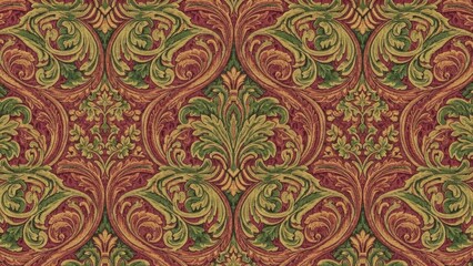 Ornate Classic Damask Pattern in Rich Red and Green