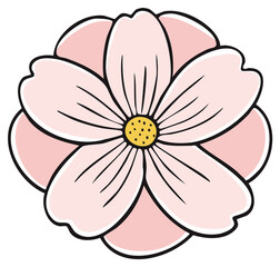 Stylized light pink flower bloom with bold black lines and cheerful yellow core