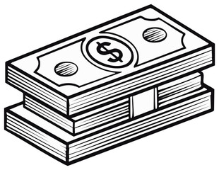 Stylized Stacks of United States Currency Bills with Dollar Sign Illustration