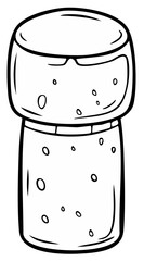 Simple black and white line art drawing of a champagne cork for celebration and parties