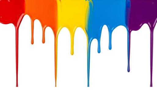 Colorful paint dripping down isolated on transparent background