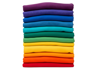 Stack of colorful folded towels isolated on transparent background