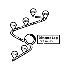 Distance log showing a running route isolated on