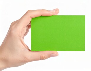 Hand holding an empty business card over white background, presentation mock up template