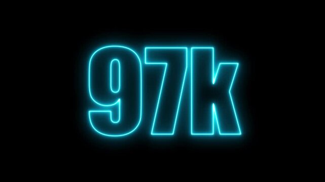 Bright blue neon sign displaying the number 97k against a black backdrop ninety seven thousand count
