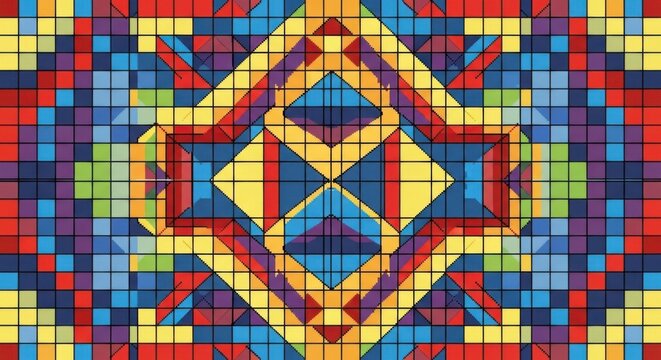 Vibrant Mosaic Pattern in a Digital Grid