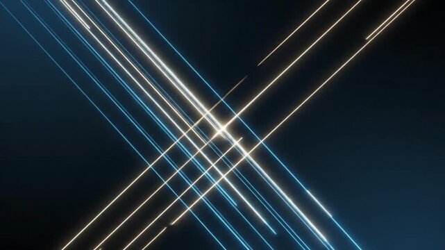 Diagonal lines of blue white and yellow light against a dark background pattern