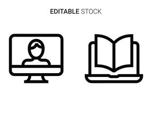 Beautiful silhouette vector of online learning and digital education icons isolated on