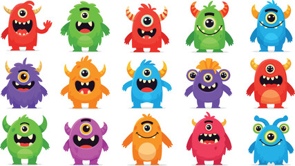 Fototapeta premium Cute cartoon monster vector illustration set with colorful characters for kids fun fantasy creature art 