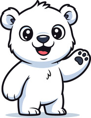 Obraz premium Cute cartoon polar bear vector illustration with happy waving pose for kids adorable arctic animal art 