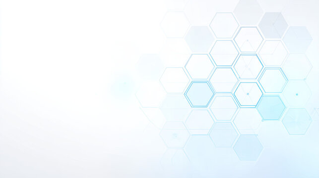 Abstract white background with hexagonal shapes in light blue color, futuristic vector illustration inspired by technology, science, and medical concepts, perfect for digital innovation and modern