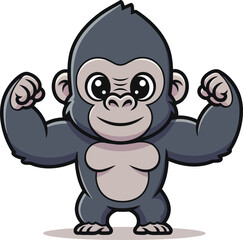 Fototapeta premium Cute cartoon gorilla vector illustration with strong pose for kids jungle animal art and fun design 