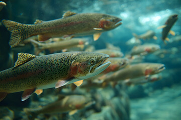 A school of salmon fish underwater