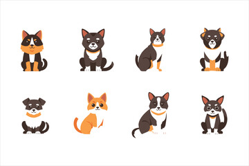 Fototapeta premium Set of eight cute cartoon shiba inu dog breed character icons