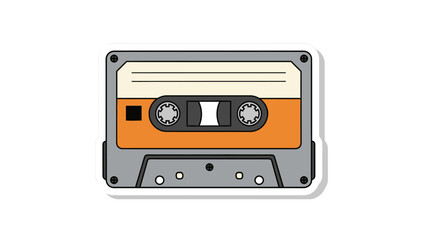Obraz premium A retro audio cassette tape with an orange and cream label, a vintage music recording device.