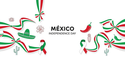 Mexico Independence Day celebration with ribbons and symbols