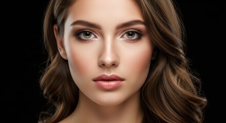 Fototapeta premium Young caucasian female with wavy hair against black background