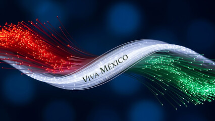 Waving Mexican flag colors in fiber optics with Viva Mexico text