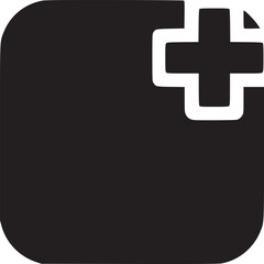 Obraz premium A black rounded square with a white outlined plus sign on the upper right corner on white background