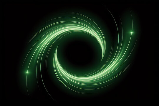 Abstract green swirling light trails forming a vortex on black background - Powered by Adobe