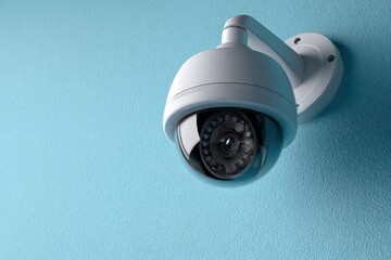 Modern Dome Security Camera on Light Blue Wall