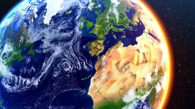 Planet Earth Rotating with Bright Atmospheric Glow from Space