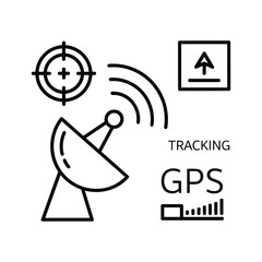 Gps tracking and satellite communication outline icon set, location pinpointing, signal transmission symbol