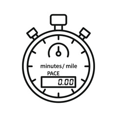 Outline icon of a stopwatch showing 'minutes/mile' and 'pace' with '0.00' display for sport time tracking.
