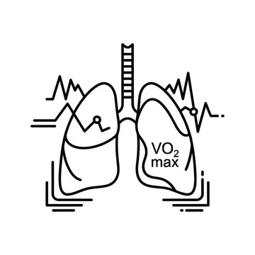 Human lungs and vo2 max measurement line icon. respiratory system and oxygen consumption capacity outline.