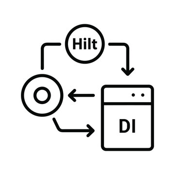 Software development and coding build process icon with hammer and code editor window, isolated on white background
